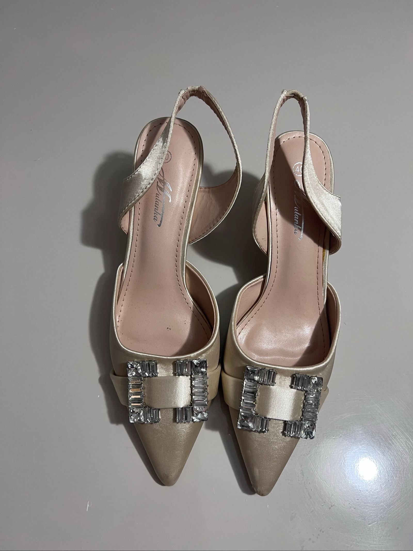 Escarpins Slingback Satin Champagne Cristal - Pointure 40 (Excellent État)